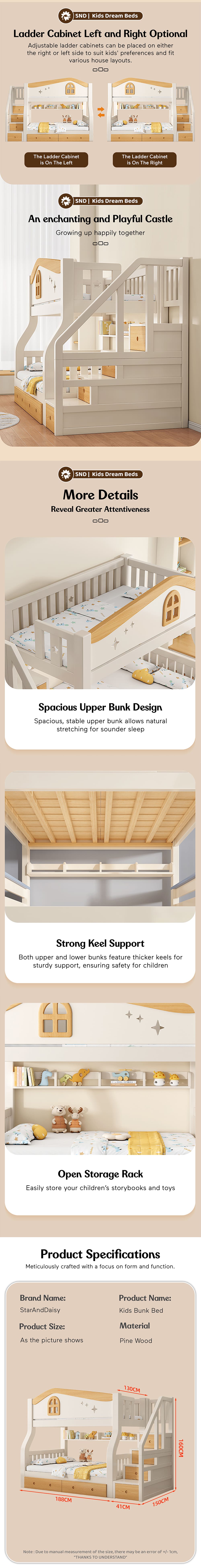 Bunk Bed White with Ladder Cabinet Storage