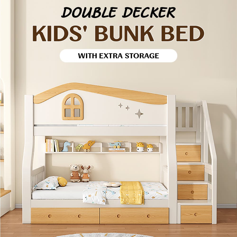 double decker kids bunk bed with extra storage space premium white kids bunk bed