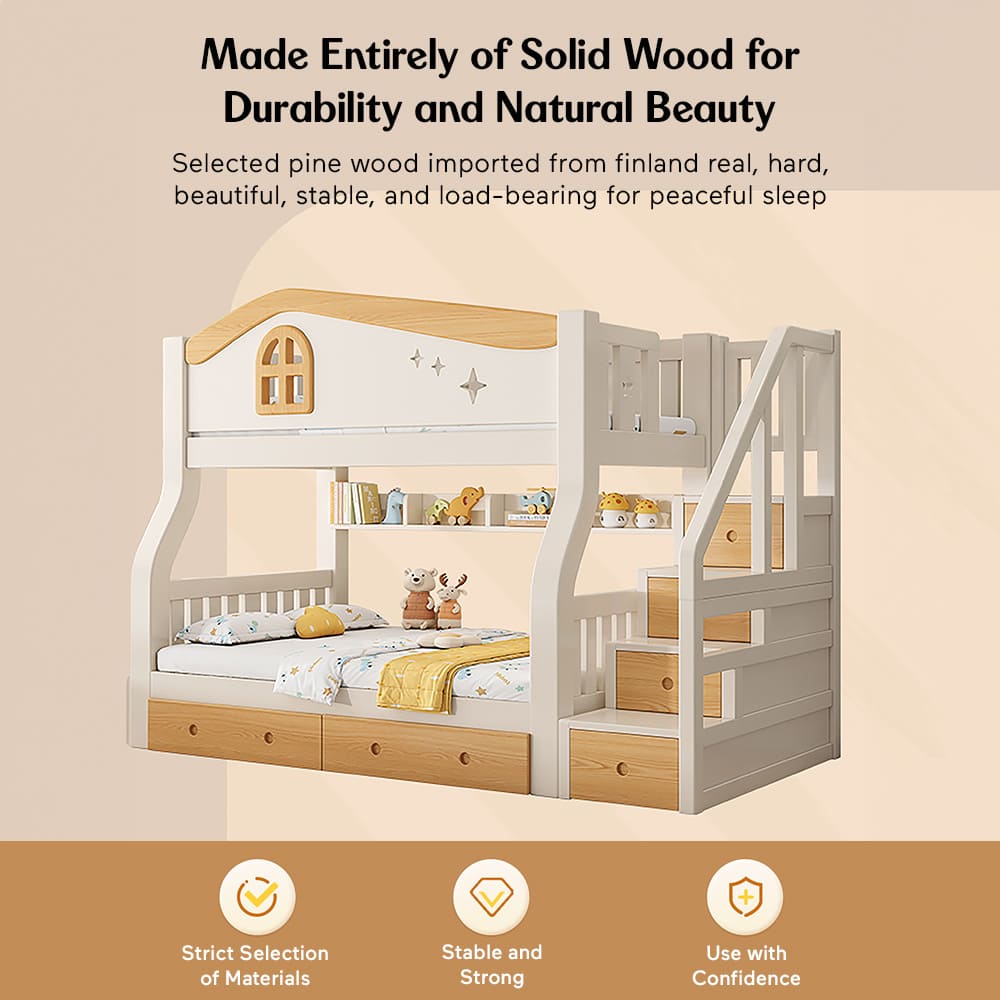 durable and natural design for premium white kids bunk bed