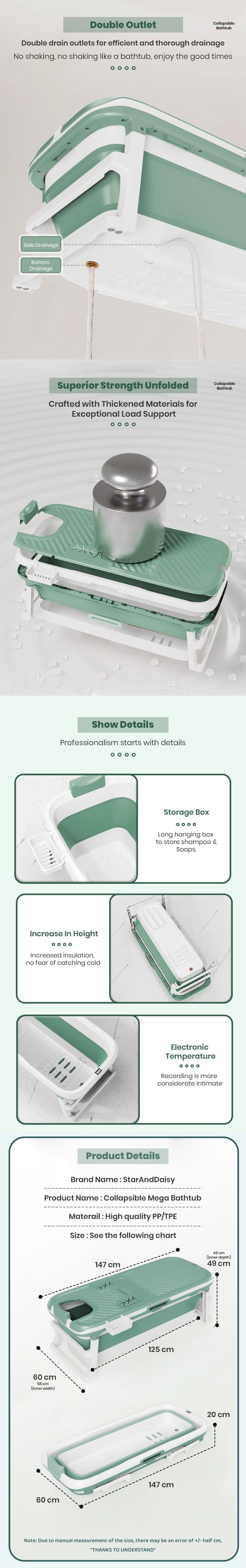 Specification of Mega Bath Tub