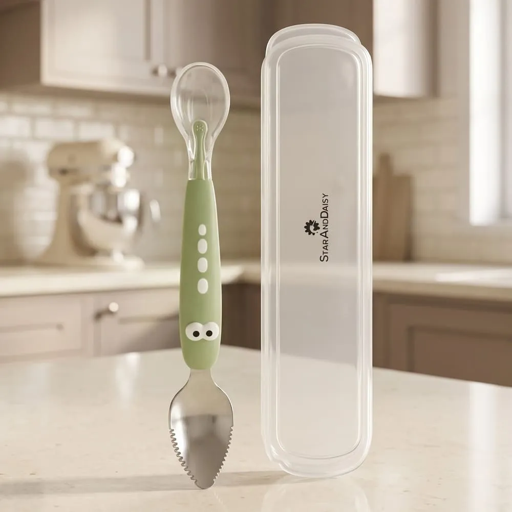 Double-Ended Fruit Scraper & Feeding Spoon green