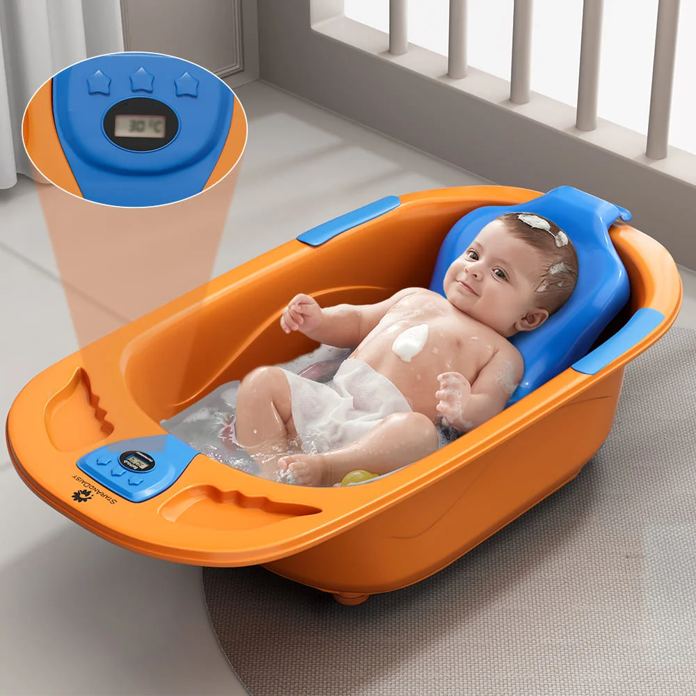 StarAndDaisy Anti-slip Bathtub for Newborn Baby with Bather Seat, Infants & Toddlers Bathtub with Temperature Sensor - Orange Blue