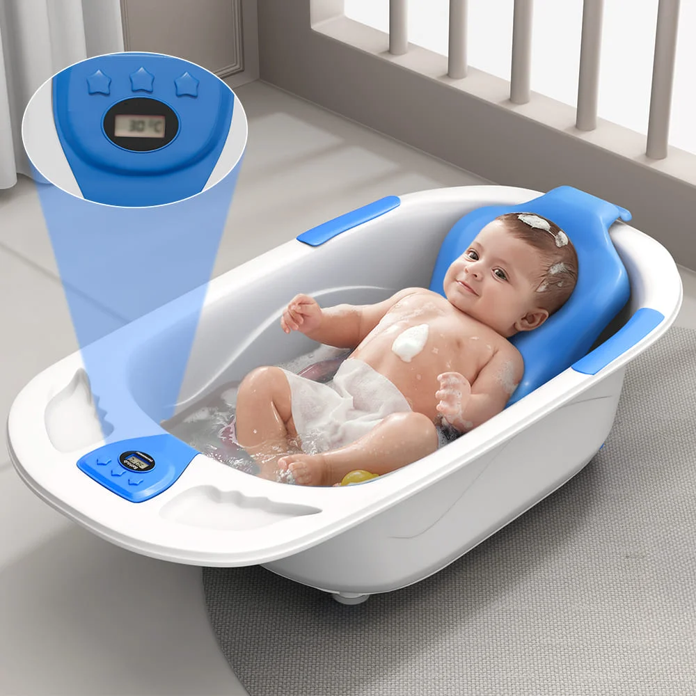 StarAndDaisy Baby Bath Tub with Bather Seat, Newborn Baby Bathtub with Temperature Sensor & Non-Slip Surface - Blue
