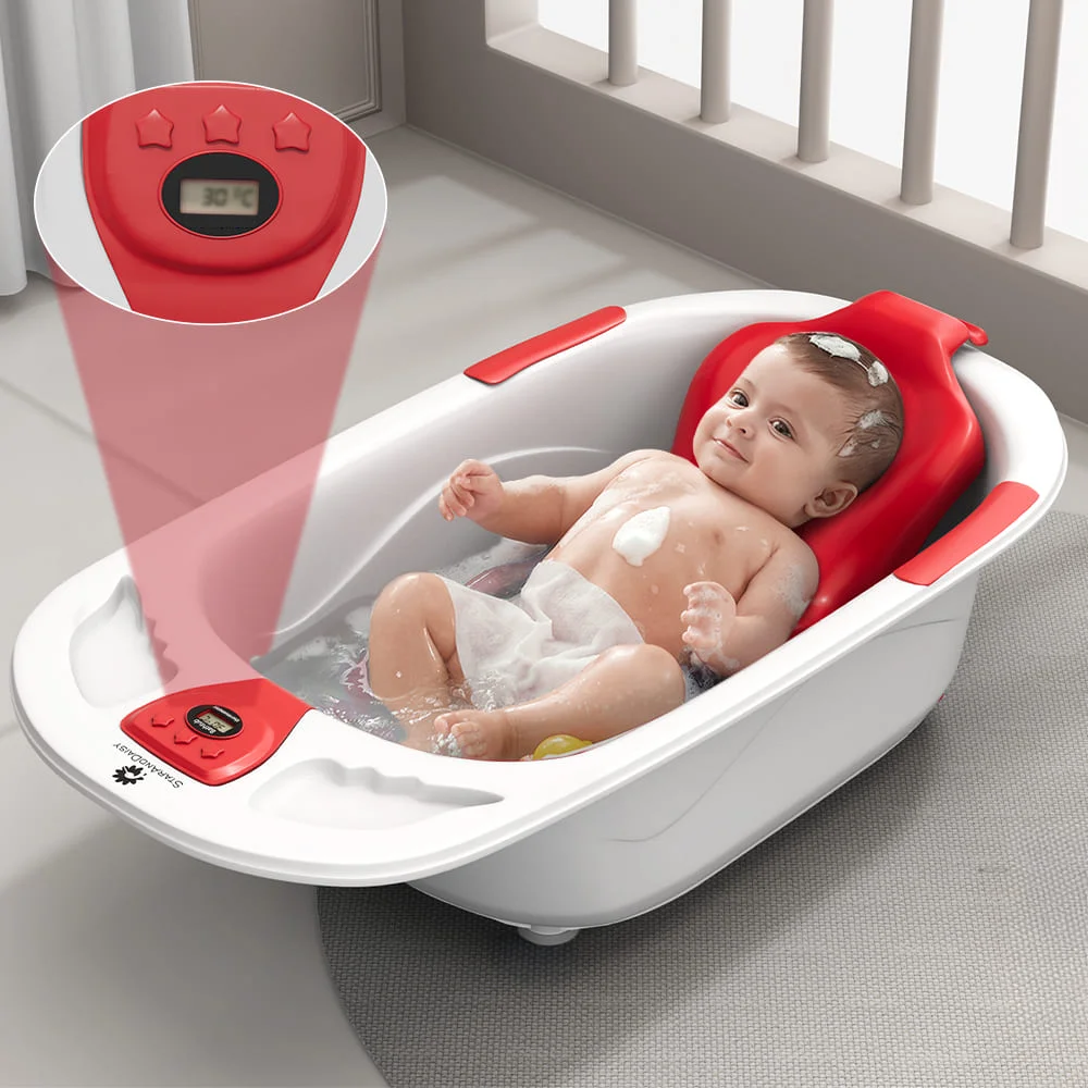 StarAndDaisy Anti-slip Bath Tub for Baby with Bather Seat, Infants & Toddlers Bathtub with Temperature Sensor - Red