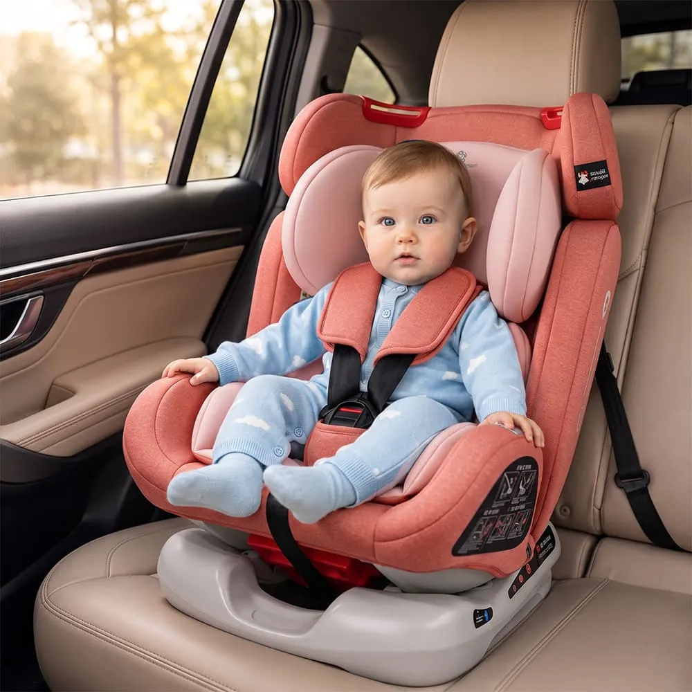 StarAndDaisy Baby Car Seat for 0–4 Years, U-Shaped Headrest, Shock Absorbing EPP Frame, Anti-Collision Design – Pink