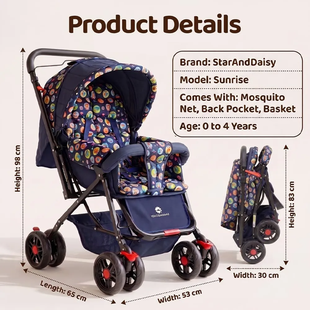details and dimension of Sunrise baby stroller round print