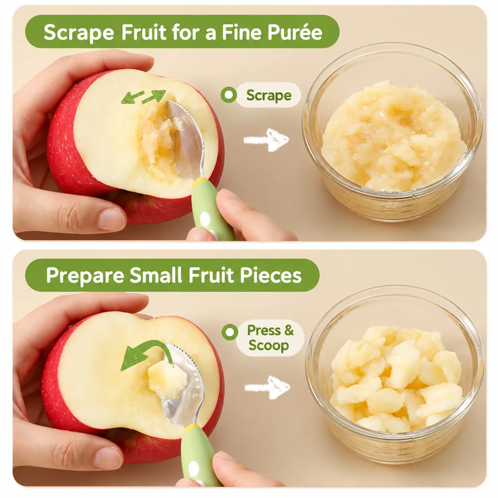function Double-Ended Fruit Scraper & Feeding Spoon green