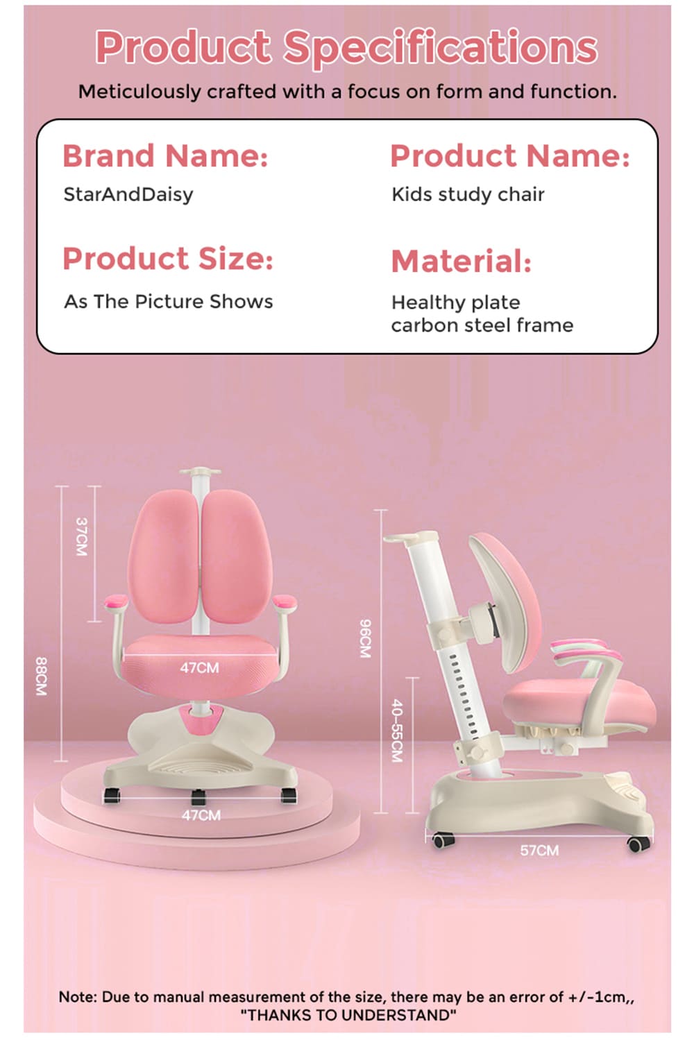 Specification of Double Back Chair for Kids