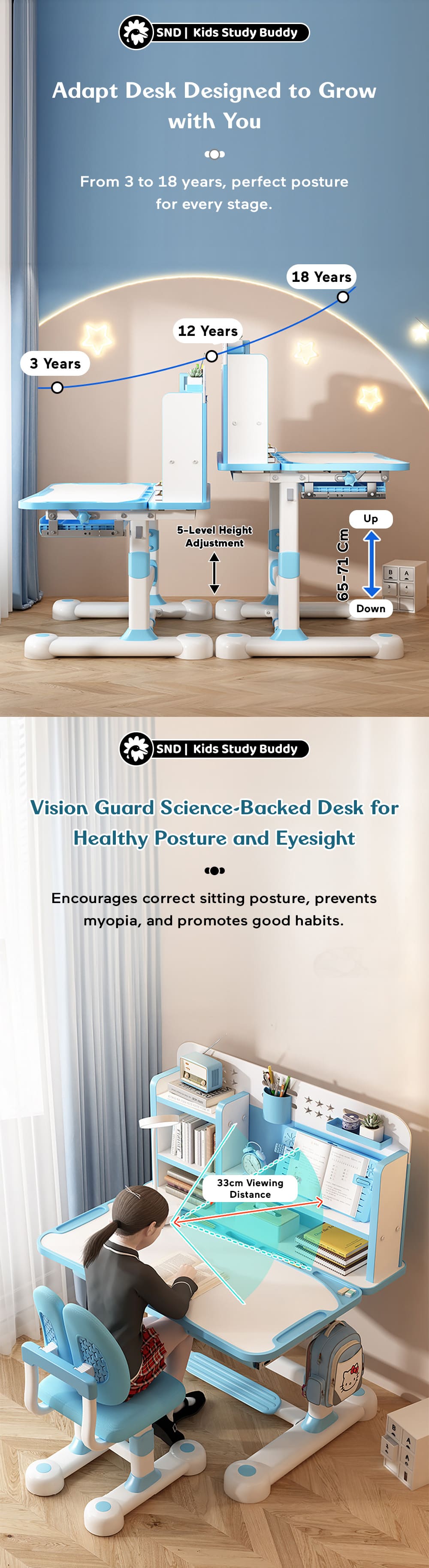 Kids Study Table with Multi Level of Height Adjustment