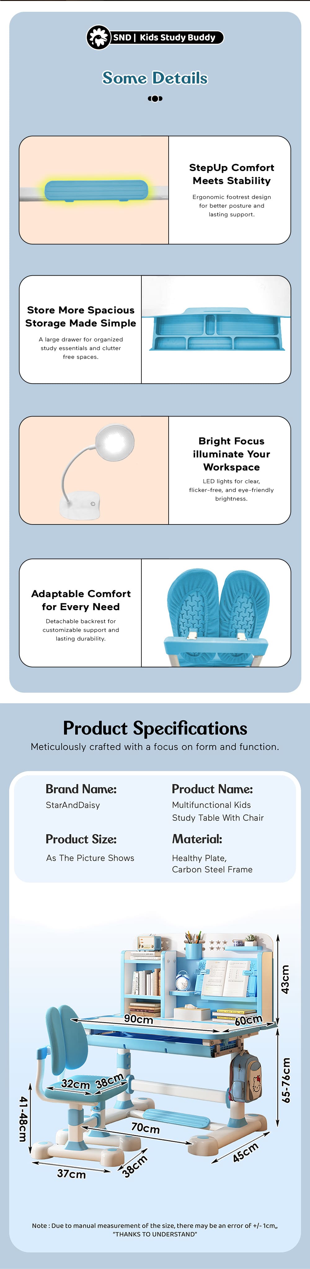 Specification of Kids Study Table