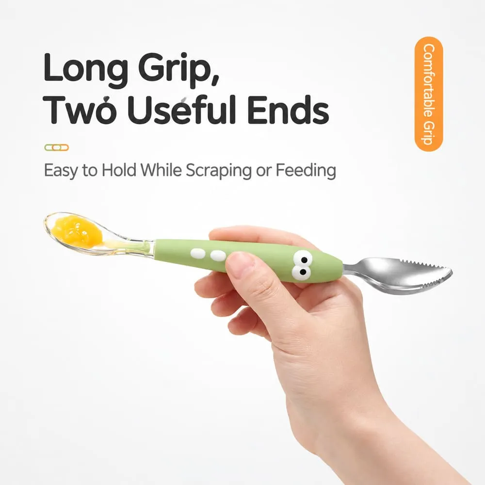 long grip Double-Ended Fruit Scraper & Feeding Spoon green