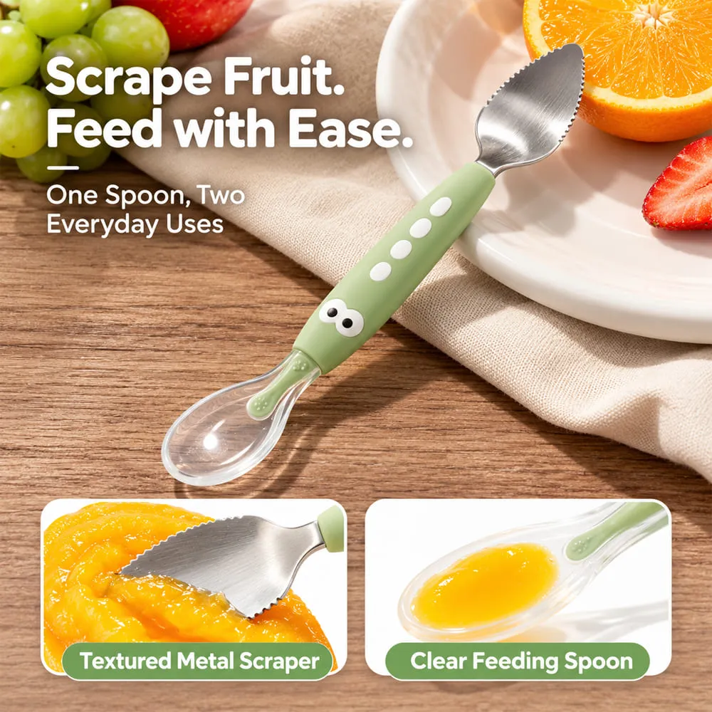 scrap Double-Ended Fruit Scraper & Feeding Spoon green
