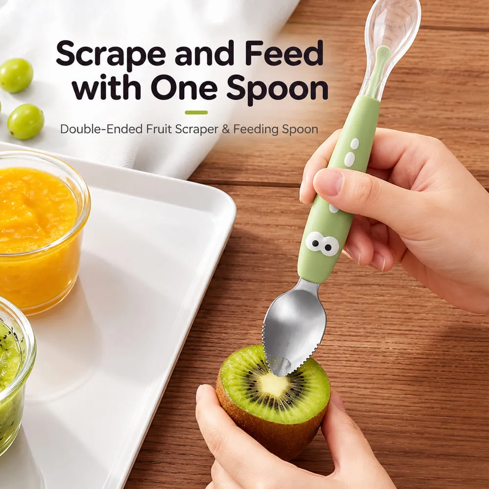 scrap and feed by same spoon Double-Ended Fruit Scraper & Feeding Spoon green