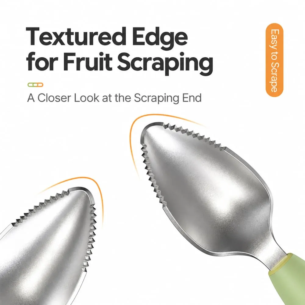 textured edge Double-Ended Fruit Scraper & Feeding Spoon green
