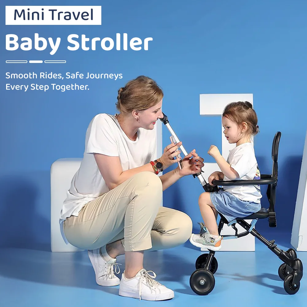 StarAndDaisy Travel Stroller for Baby, One Hand Folded Baby Pram with 360° Two-Way Rotational Seat, Airplane stroller with Adjustable handle - Black