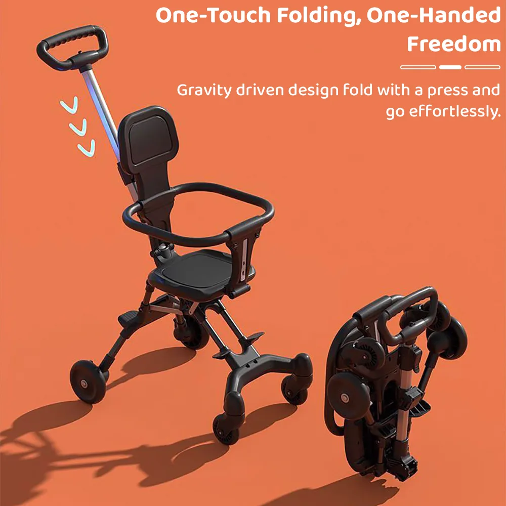 StarAndDaisy Travel Stroller for Baby, One Hand Folded Baby Pram with 360° Two-Way Rotational Seat, Airplane stroller with Adjustable handle - Black