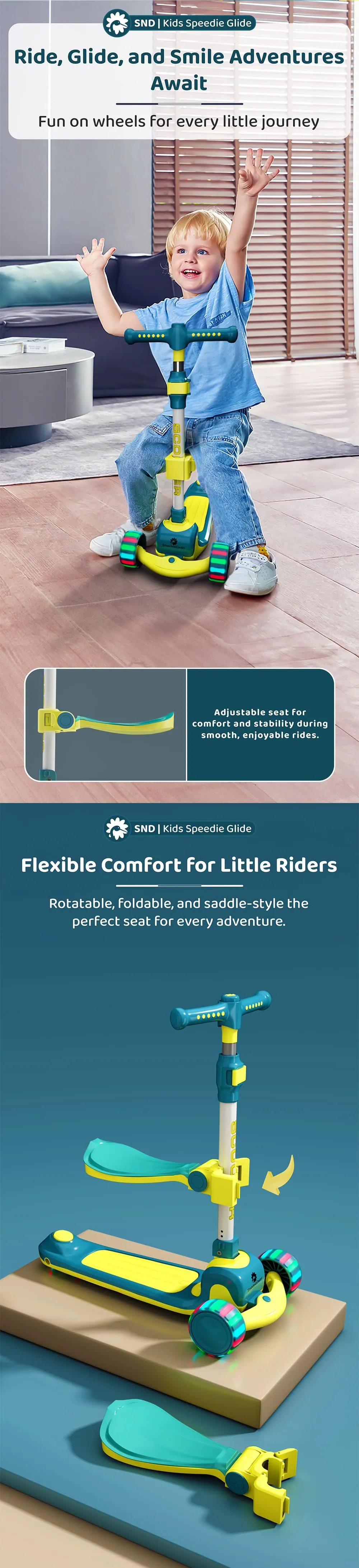 Kids Scooters With Seat And LED Wheel