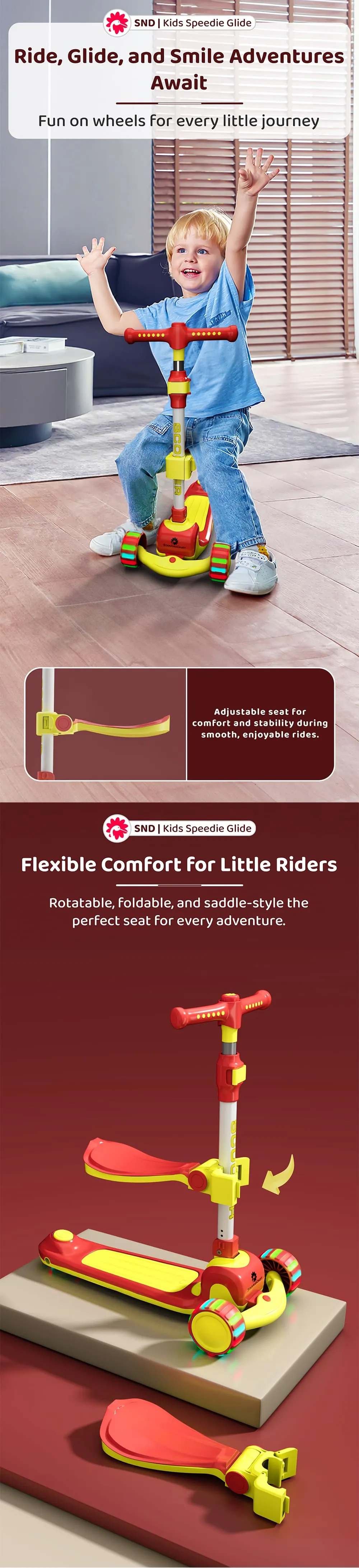 Kids Scooters With Seat And LED Wheel