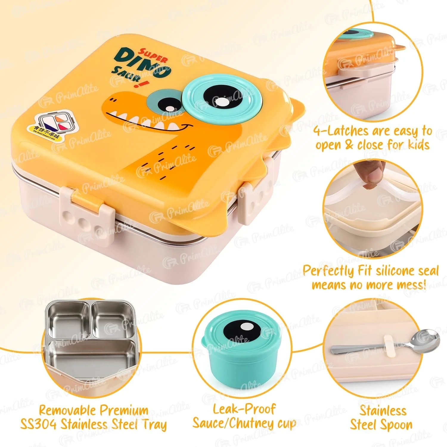 Dinosaur Children Double Layer, Crafted from BPA-free, 304 stainless steel, it’s safe, durable, and leakproof, Designed for kids School Tiffin bento Lunch Box-Green