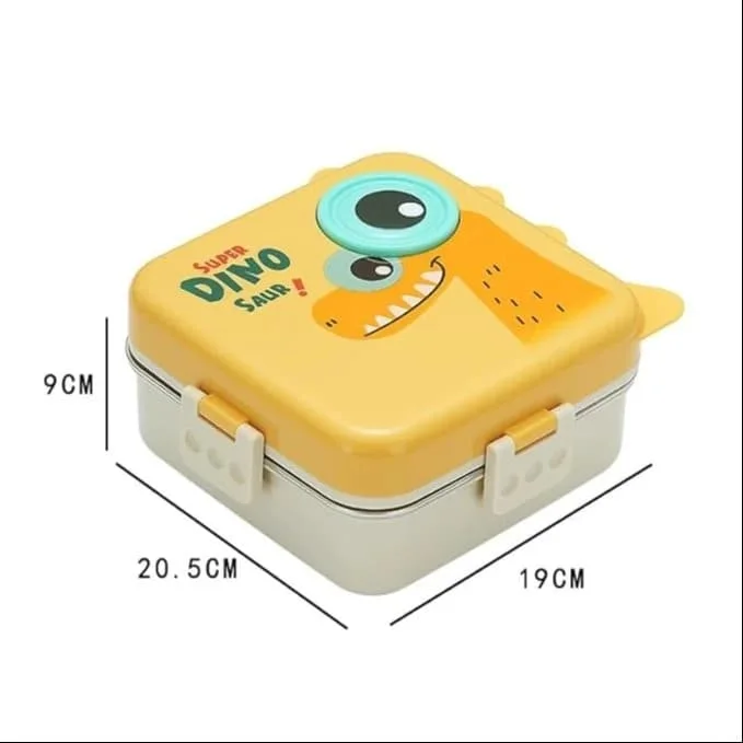 Dinosaur Children Double Layer, Crafted from BPA-free, 304 stainless steel, it’s safe, durable, and leakproof, Designed for kids School Tiffin bento Lunch Box-Green