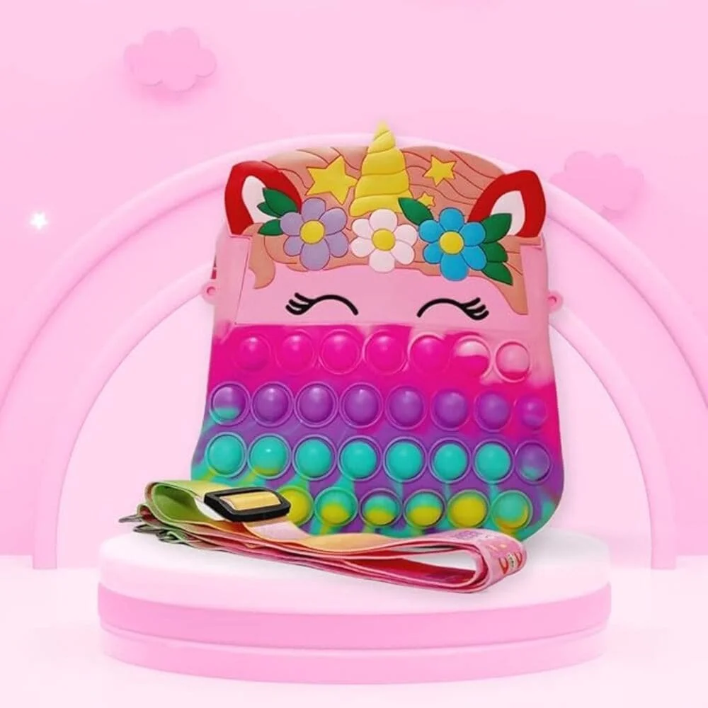 Pop it Bag Sling Bag with Adjustable Zipper Closer Silicone Cross Body Shoulder Travel Pouch for Girls Stress Relief Multicolor - Assorted