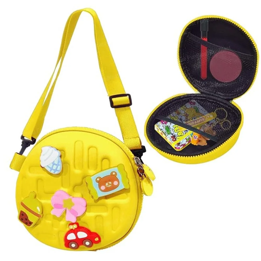 Stylish Sling Bag for Girls - Round Shaped Sling Bag for Girls, Korean Bag, Purse for Girls, Fancy Bag for Girls, Stylish Cross Body Bag with Adjustable Strap - YELLOW