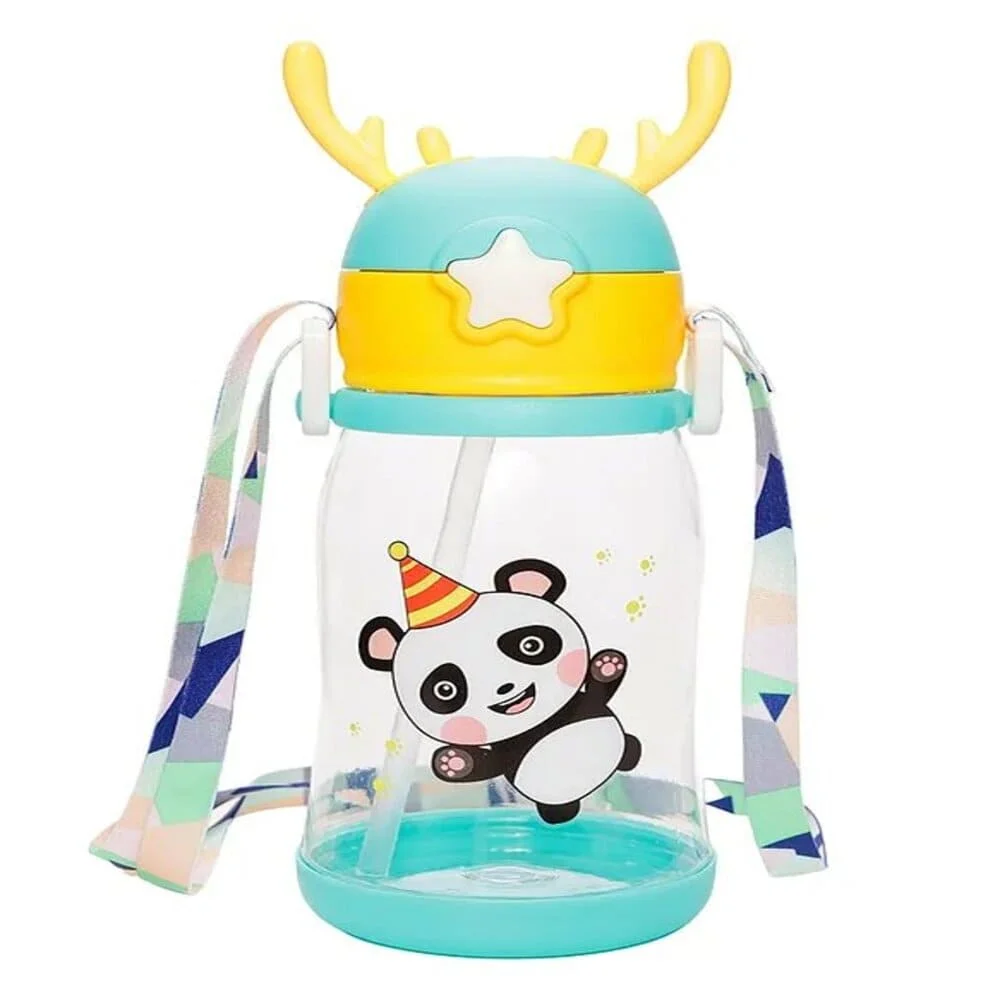 SHOPRIX Magic Pebbles Deer Horn Design Kids Portable Sipper Water Bottle Cute Cartoon Print for Children's 600ml Capacity for School, Shopping, Sports, Travel Water Bottle - Green