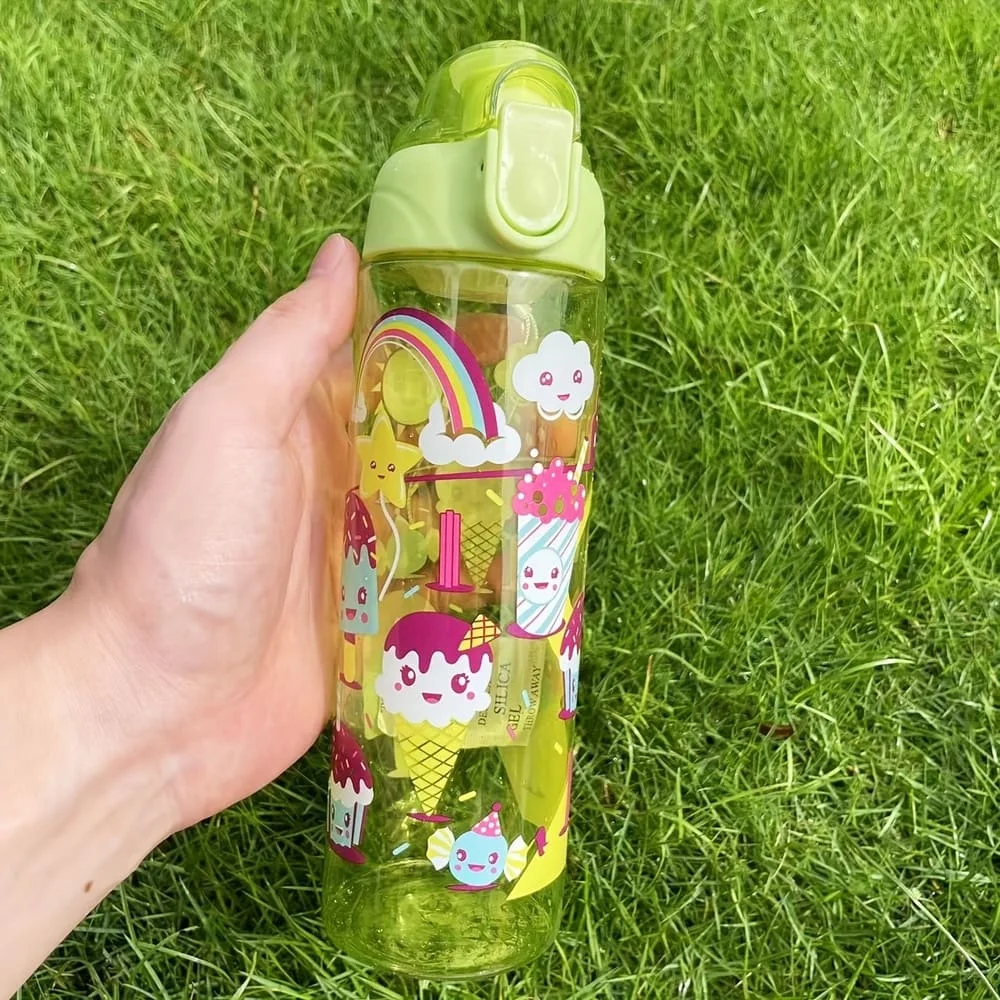 Cartoonistic School Children's Drinking Bottles Colorful Character Pictures Flip Top Body Colorful 700ml - Yellow
