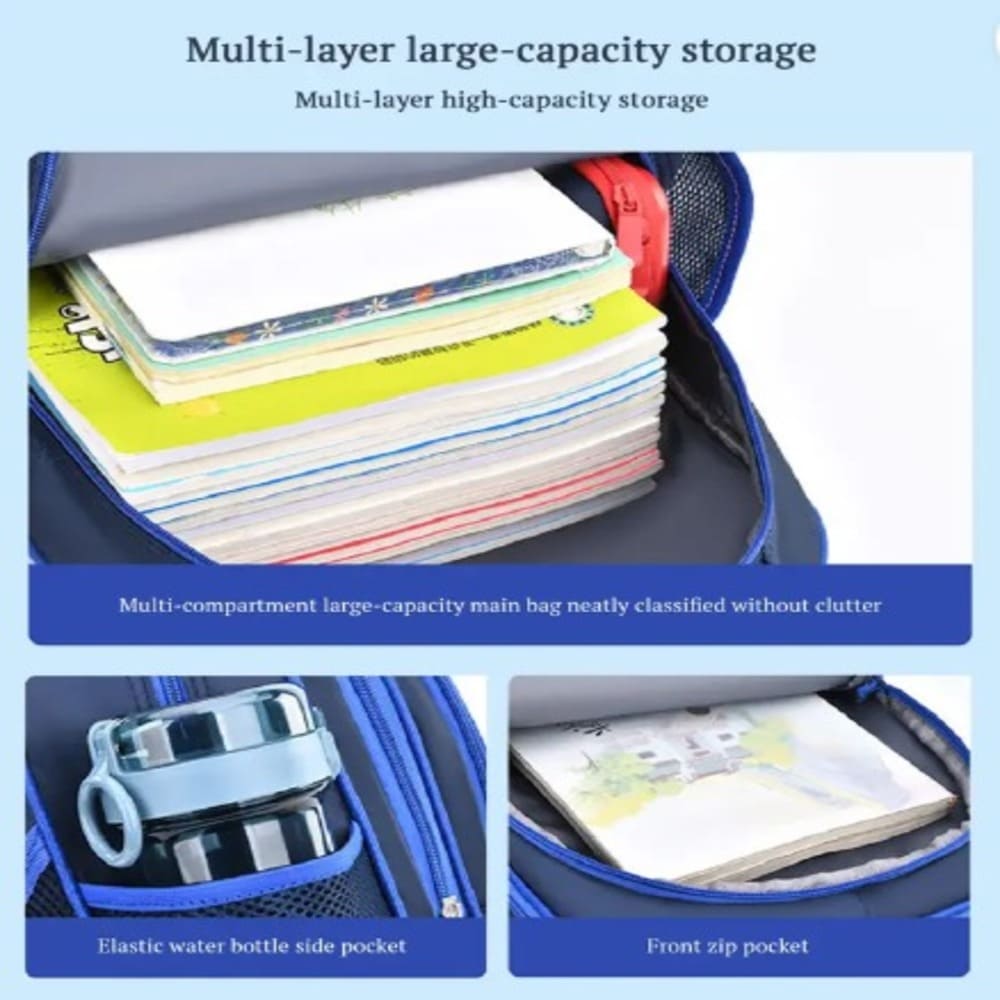 Stylish space-themed backpack, Design with rockets and planets, Made from durable, high-quality material, Comfortable padded straps and multiple compartments-Blue