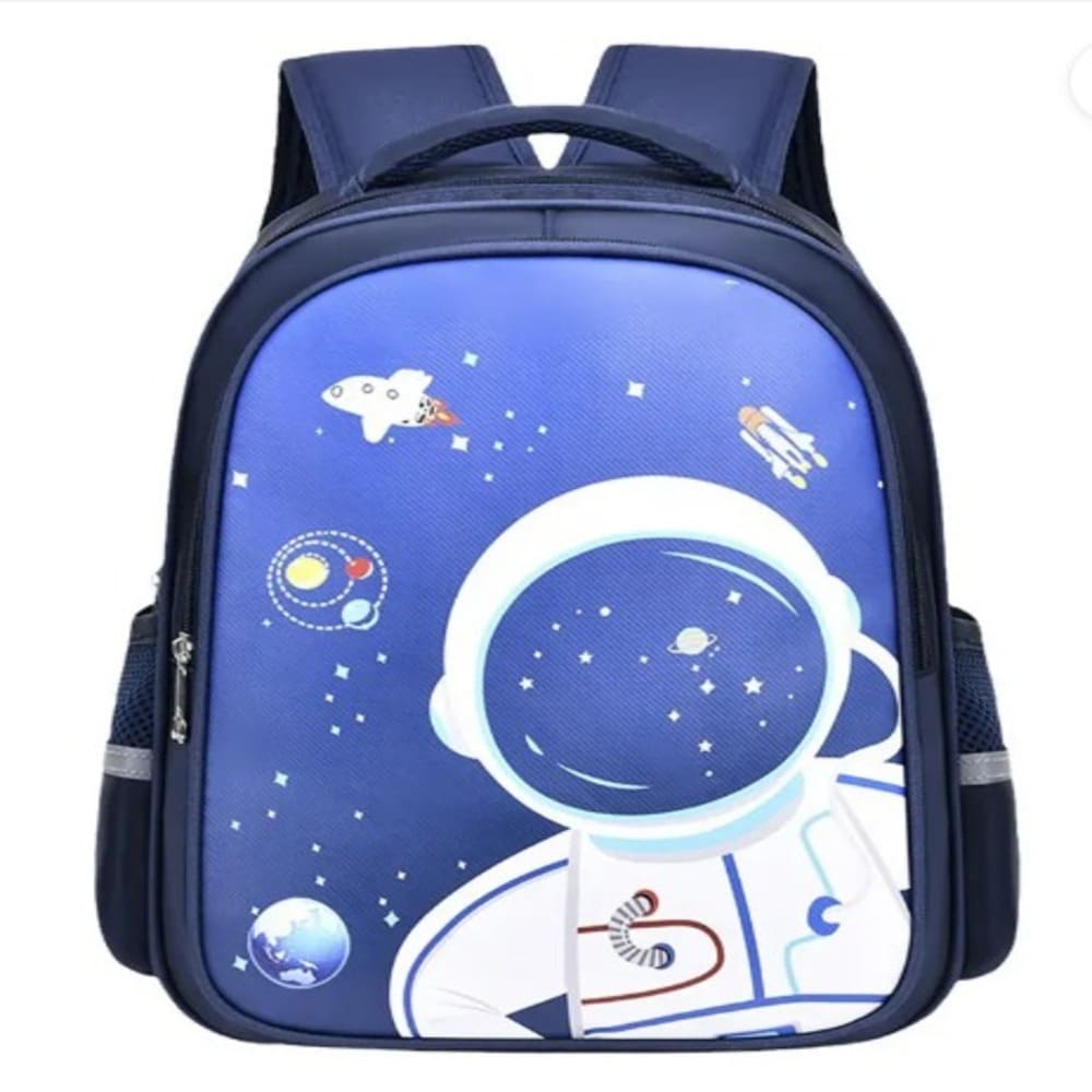 Stylish space-themed backpack, Design with rockets and planets, Made from durable, high-quality material, Comfortable padded straps and multiple compartments-Blue
