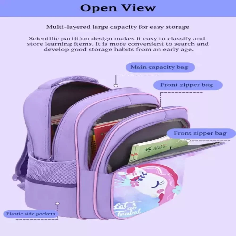 Unicorn-Themed Backpack for Kids – Spacious, Durable, and Adorably Designed for School and Travel, Adjustable Straps, Multiple Compartments-Purple