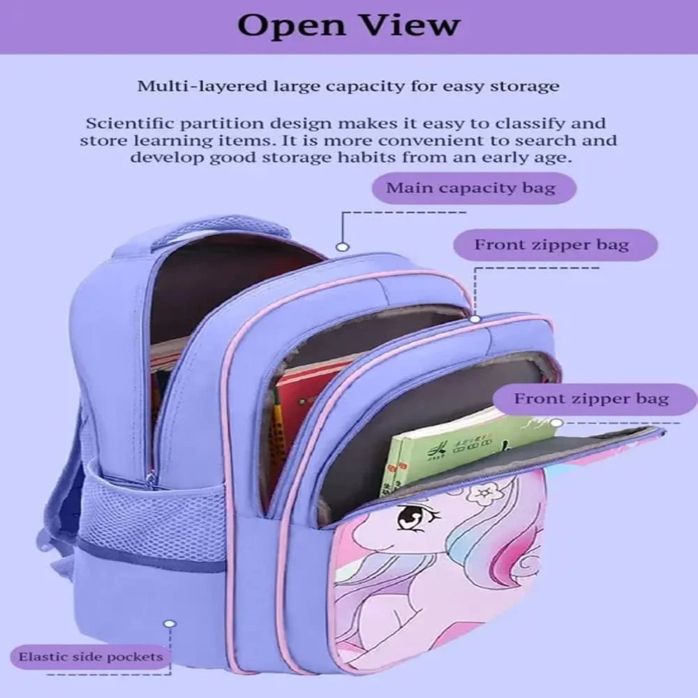 Charming Unicorn Backpack for Kids - Delightful Pink School Bag with Wings, Crown Design, and Spacious Compartments, Perfect for School, Travel, and Everyday Adventures-Purple