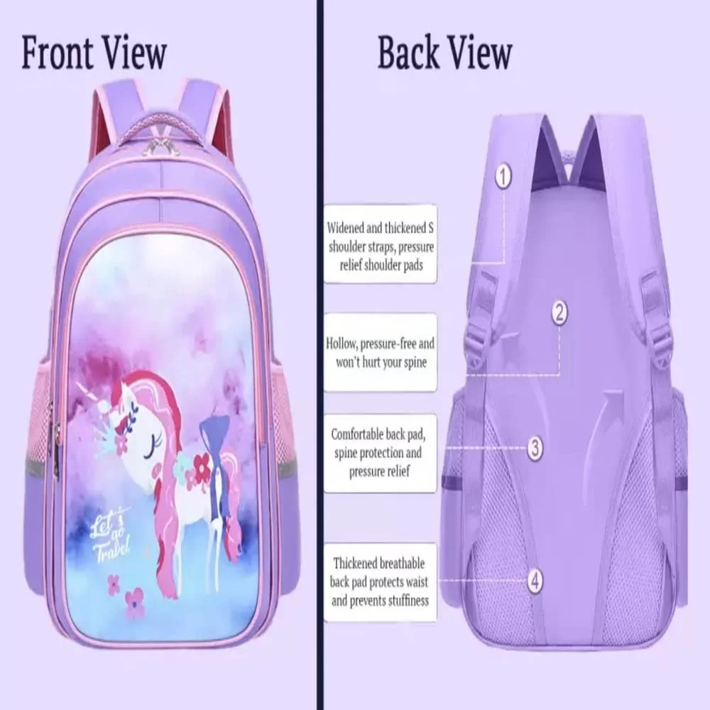 Unicorn-Themed Backpack for Kids – Spacious, Durable, and Adorably Designed for School and Travel, Adjustable Straps, Multiple Compartments-Purple