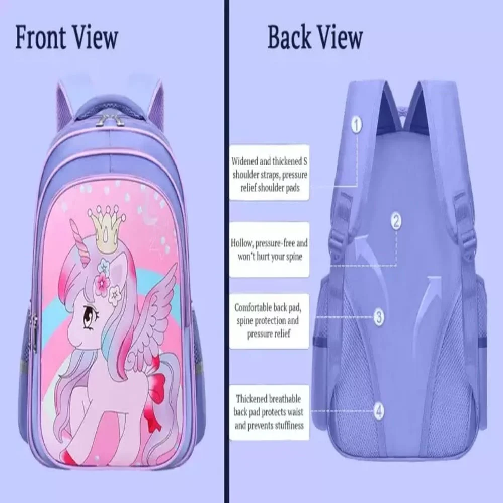 Charming Unicorn Backpack for Kids - Delightful Pink School Bag with Wings, Crown Design, and Spacious Compartments, Perfect for School, Travel, and Everyday Adventures-Purple