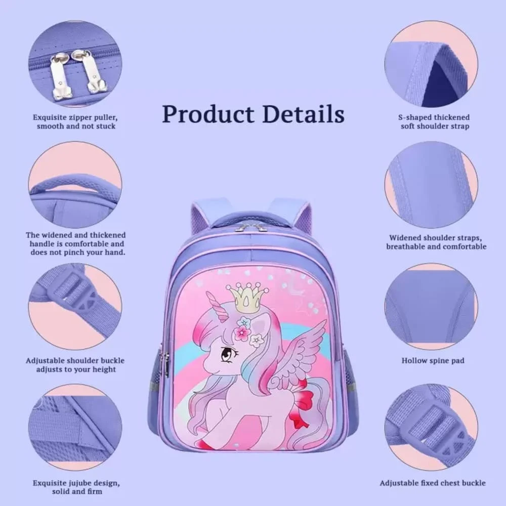 Charming Unicorn Backpack for Kids - Delightful Pink School Bag with Wings, Crown Design, and Spacious Compartments, Perfect for School, Travel, and Everyday Adventures-Purple