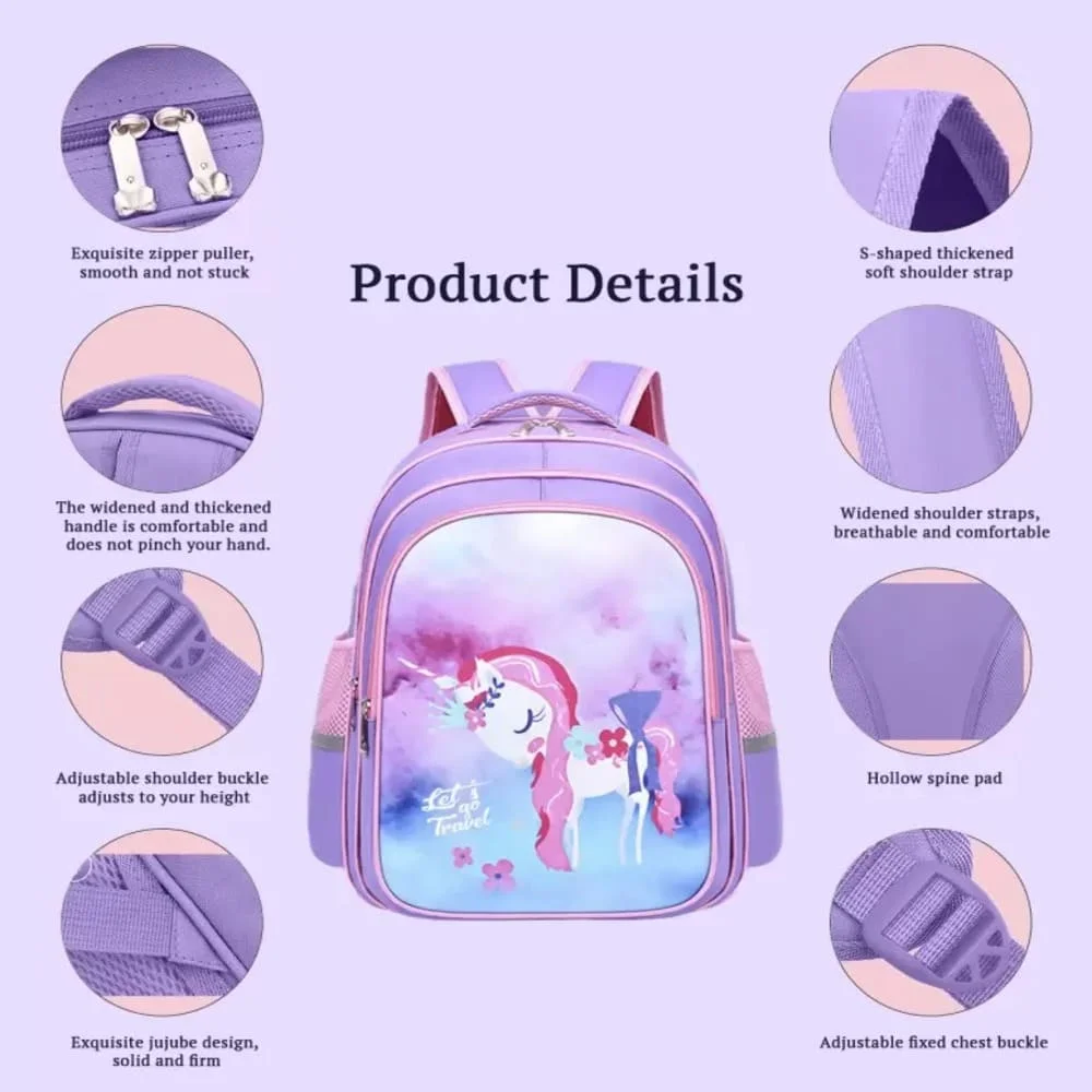 Unicorn-Themed Backpack for Kids – Spacious, Durable, and Adorably Designed for School and Travel, Adjustable Straps, Multiple Compartments-Purple