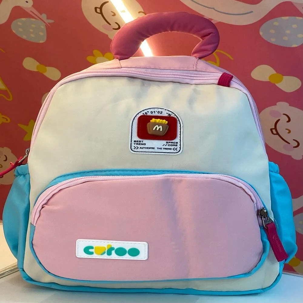 Cute Pastel Kids Backpack with Side Pockets, Backpack for Kids with Soft Handle, Spacious Compartments, and Front Zipper - Pink Blue