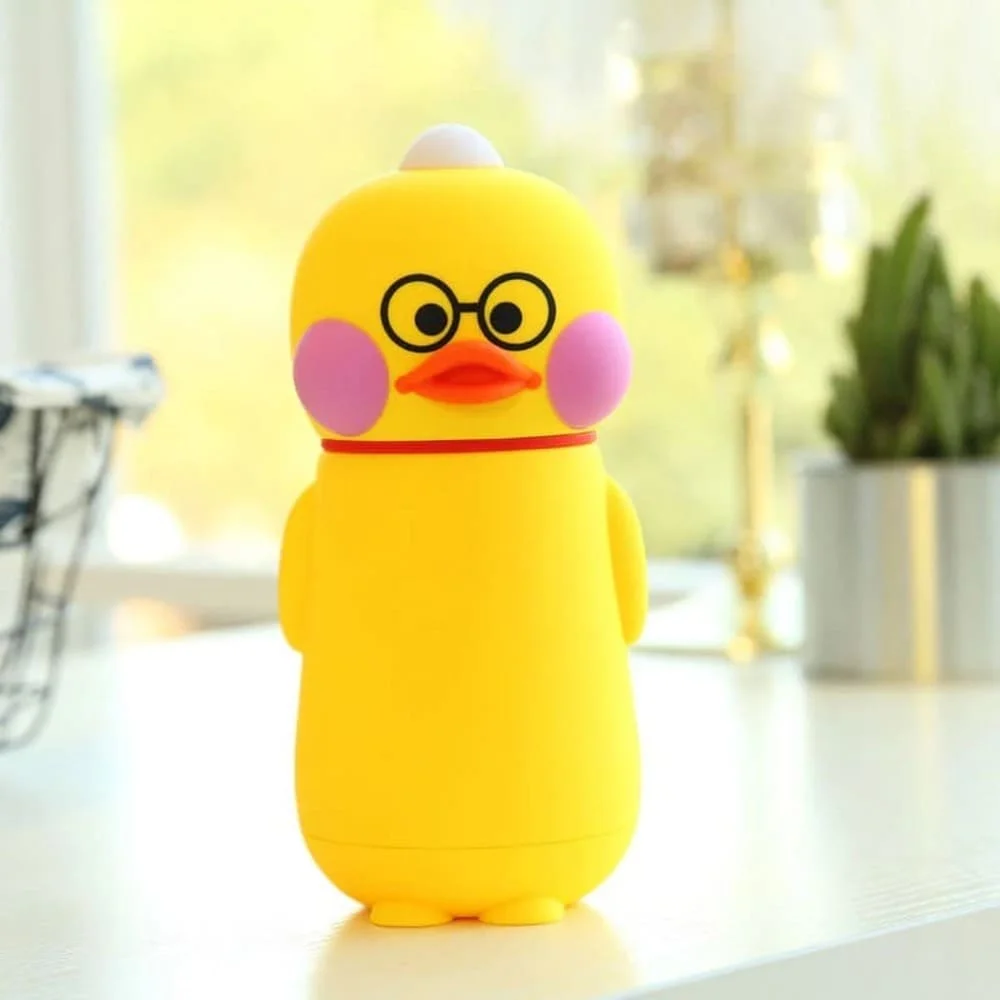 Shy Duck Glass Bottle for Kids, Cute Creative Cartoon Travel Flask, Hot & Cold Thermos Flask for Coffee, Shakes & Juice 300 ml - Yellow