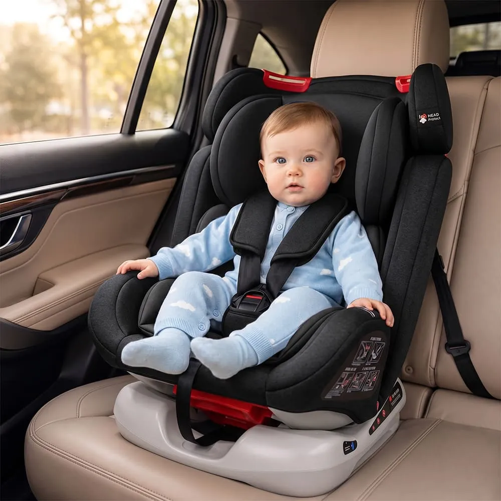 StarAndDaisy Baby Car Seat for 0–4 Years, U-Shaped Headrest, Shock Absorbing EPP Frame, Anti-Collision Design – Black