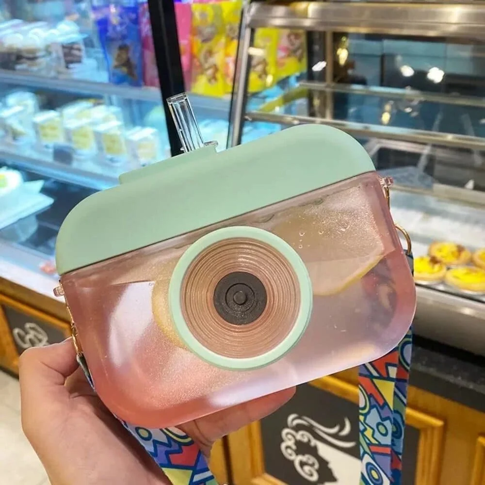 Camera Bottle | Cup Straw Outdoor Leak-proof Student Camera Water Bottle - Green