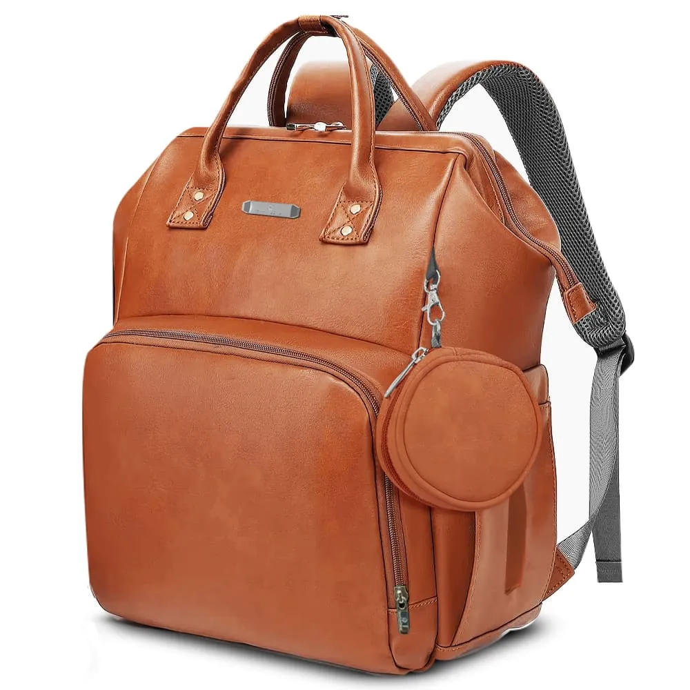 StarAndDaisy Luxury Maternity Backpack, Maternity Bag with Multi-Compartments, Insulated Bottle Pocket, Extra Small Pouch & Ultra Vegan Leather 30L Capacity - Brown