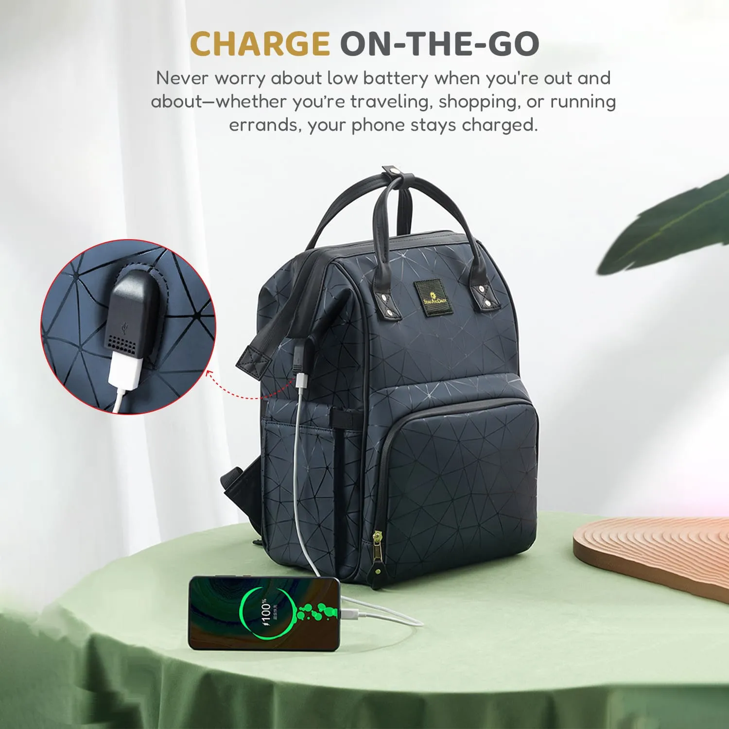 Diaper Backpack Bag With USB Cable
