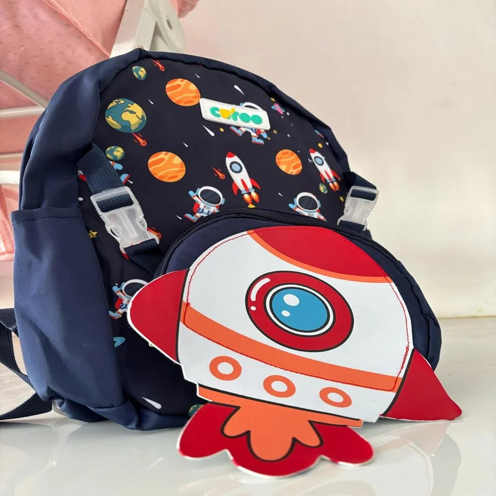 Backpacks with Space and Cartoon Themes – Fun and Playful Designs Featuring Rockets, Astronauts, and Expressive Faces for an Exciting and Stylish School Experience - Dark Blue
