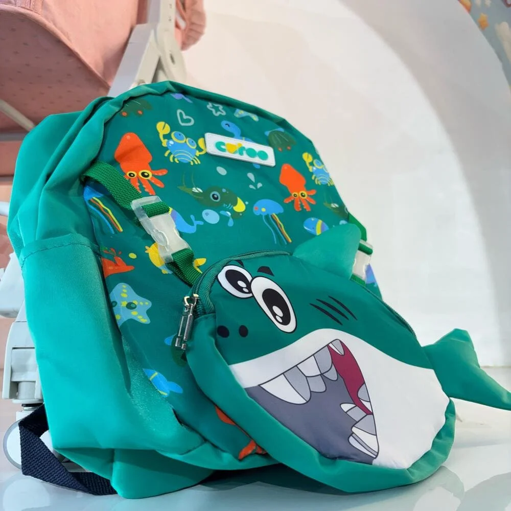Adorable Ocean Shark Themed Backpack – Fun and Colorful Design Featuring a Smiling Shark, Sea Creatures, and Playful Patterns, Perfect for School, Travel, and Everyday Adventures for Young Explorers - Green
