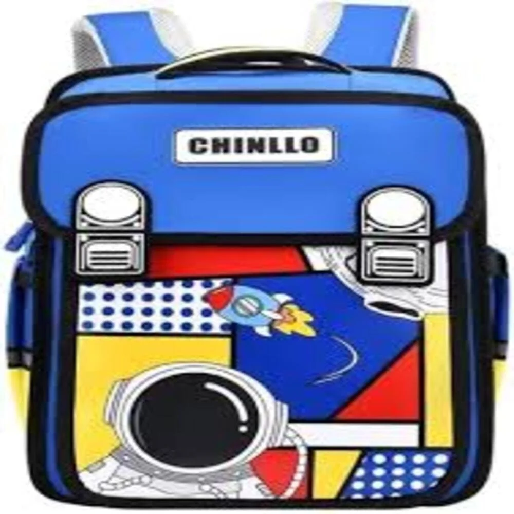 3D Kids Backpack, Space, Animals, Cartoons, Or Fantasy Character, Lightweight Materials, Padded Shoulder Straps And Breathable - Blue & Yellow