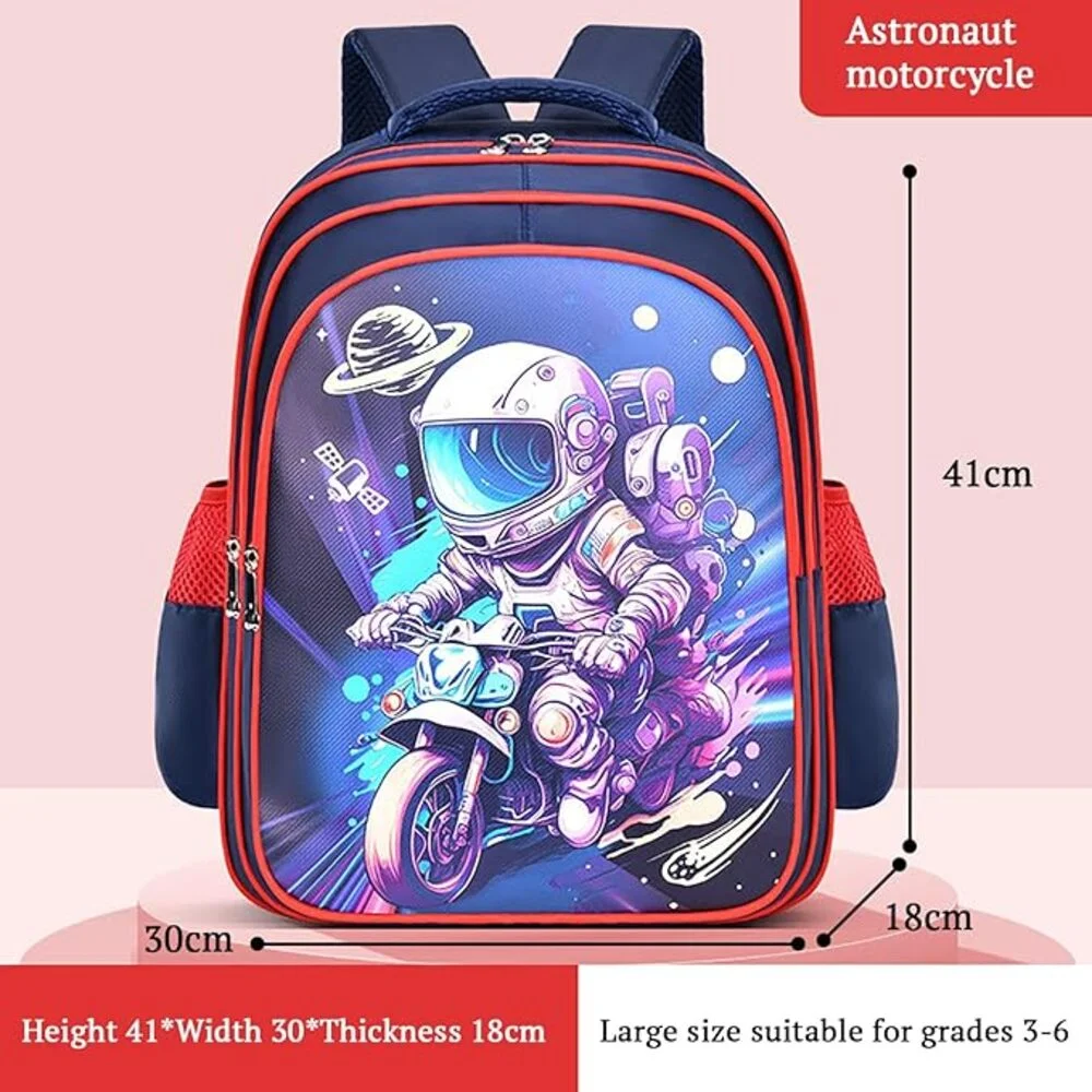 Premium Kids School Bag, Motorcycle Astronaut Design, Lightweight Backpack for Elementary school students-Blue