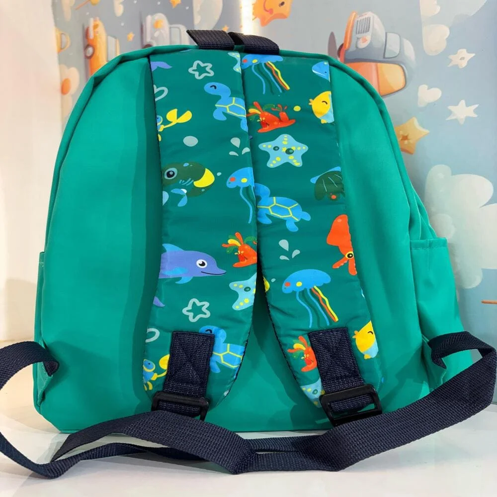 Adorable Ocean Shark Themed Backpack – Fun and Colorful Design Featuring a Smiling Shark, Sea Creatures, and Playful Patterns, Perfect for School, Travel, and Everyday Adventures for Young Explorers - Green