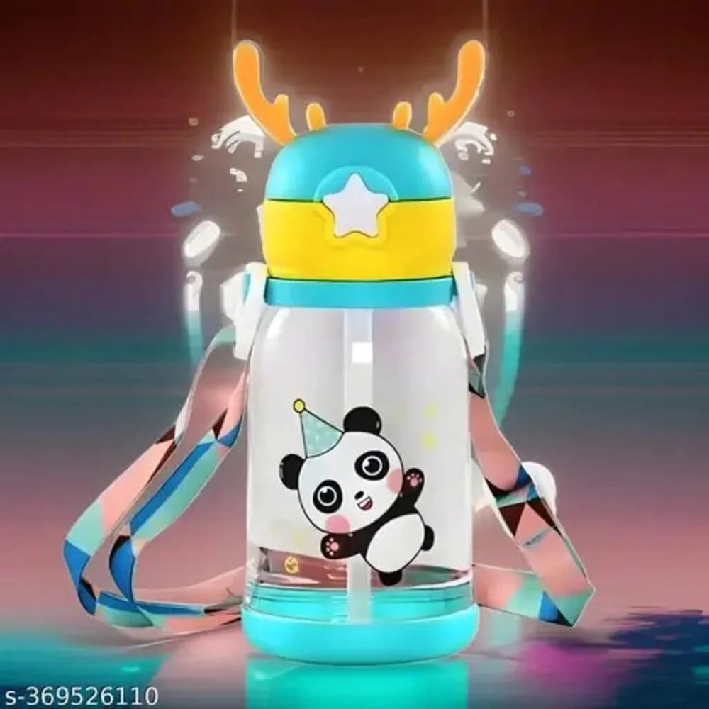 SHOPRIX Magic Pebbles Deer Horn Design Kids Portable Sipper Water Bottle Cute Cartoon Print for Children's 600ml Capacity for School, Shopping, Sports, Travel Water Bottle - Blue