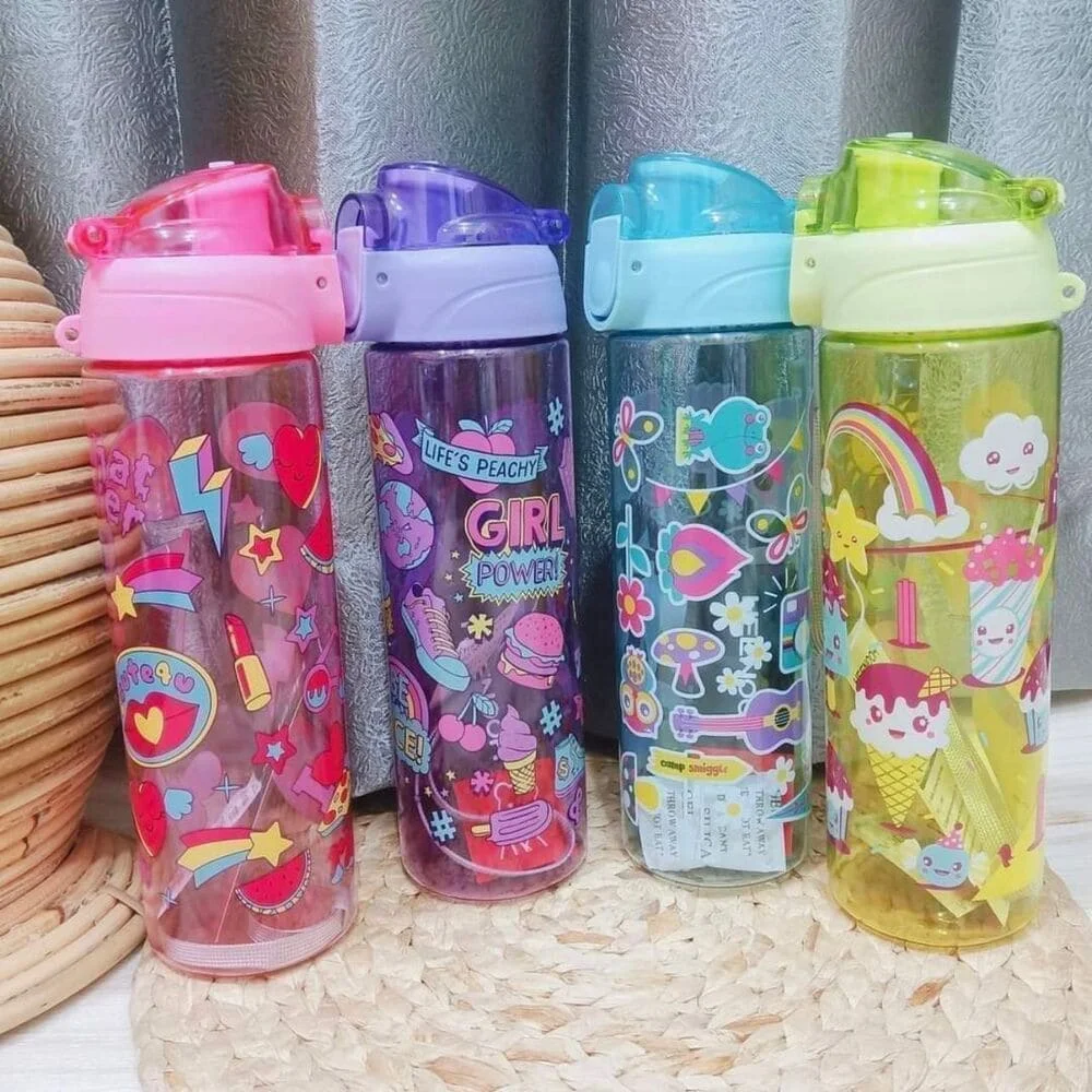 Cartoonistic School Children's Drinking Bottles Colorful Character Pictures Flip Top Body Colorful 700ml - Purple