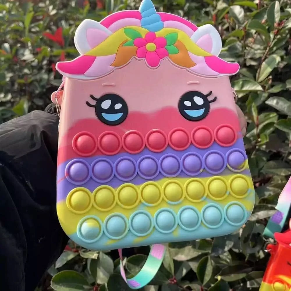 Pop it Bag Sling Bag with Adjustable Zipper Closer Silicone Cross Body Shoulder Travel Pouch for Girls Stress Relief Multicolor - Assorted